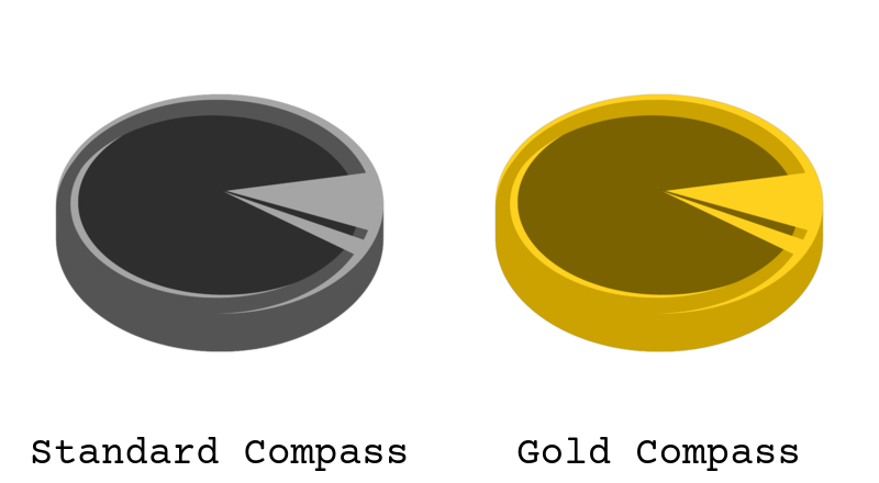 Side-by-side comparison of the regular compass (left) and gold compass (right)