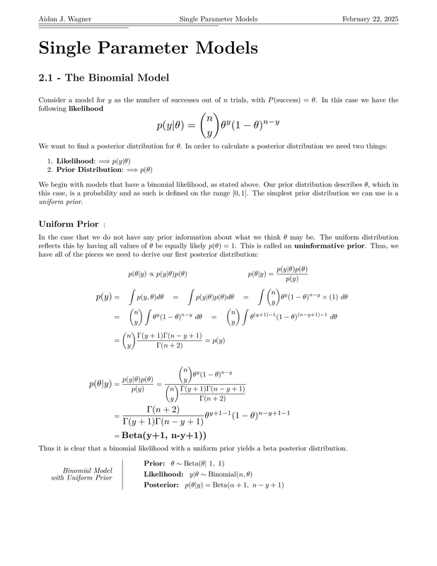 Preview of Bayesian Inference - Single Parameter Models
