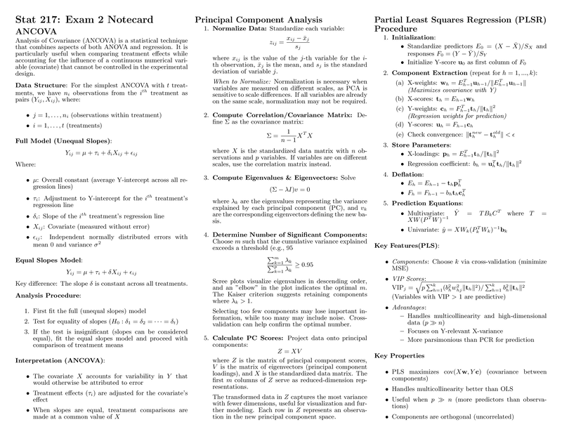 Preview of STAT 217 EXAM 2 NOTECARD
